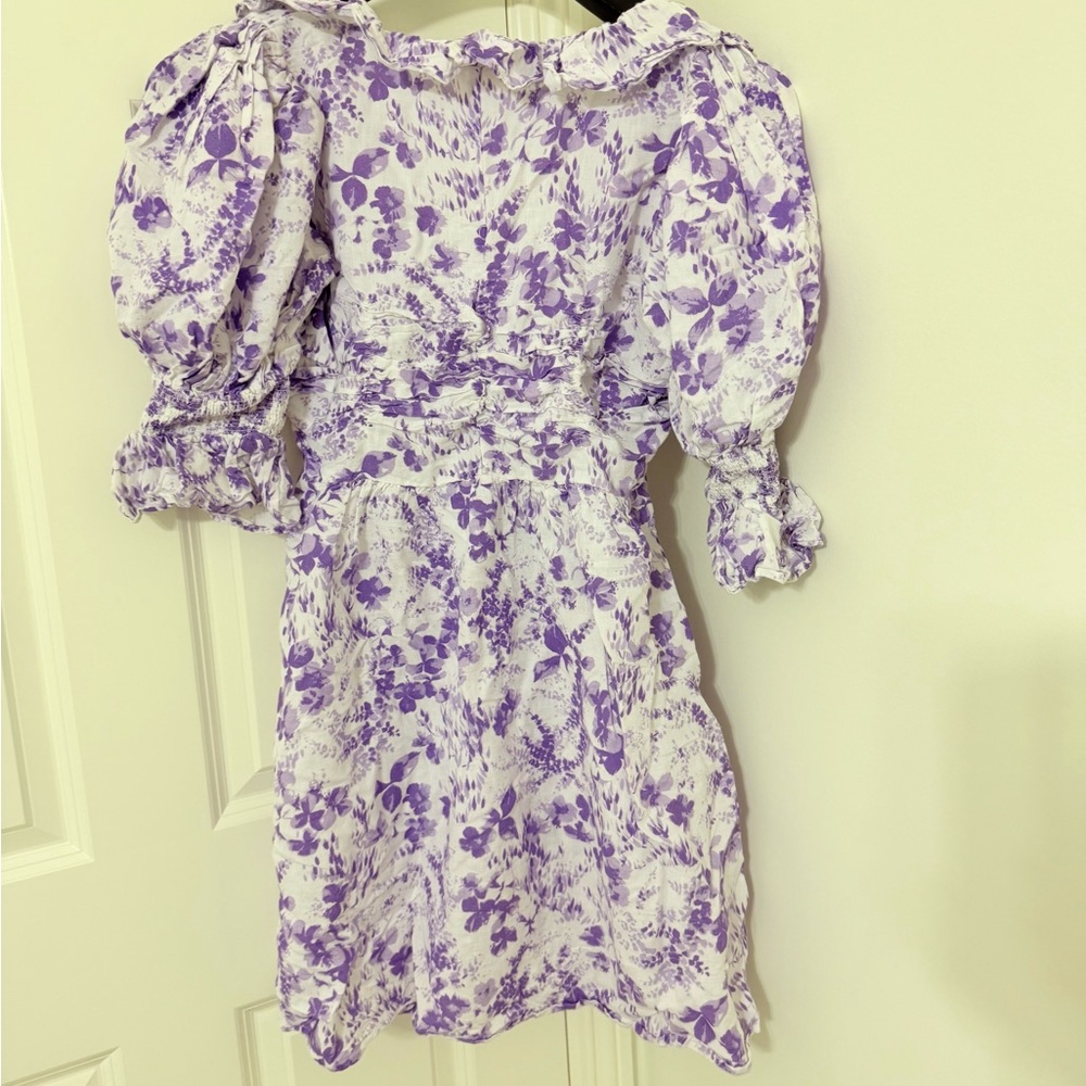 byTiMo floral linen cotton minidress V-neck ruffled trim size L - Picture 3 of 7
